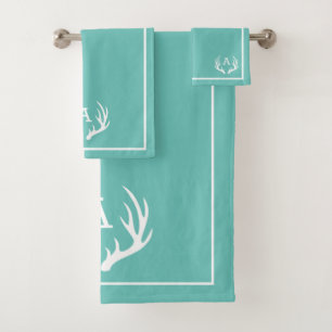 Teal & White Deer Antlers Modern Farmhouse Bath Towel Set