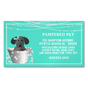 Teal White Dog in Tub Pet Groomer Magnetic Business Card