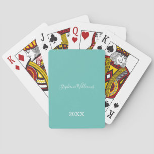 Teal White Elegant Custom Name Year Cute Cool Playing Cards