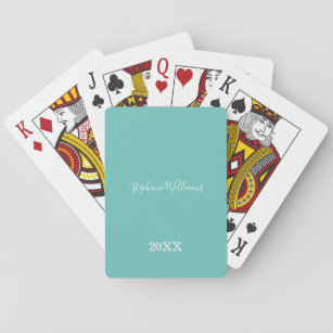 Teal White Elegant Custom Name Year Cute Cool Playing Cards