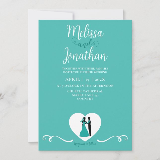 Teal White Elegant Wedding Bride and Groom Invitation (Front)