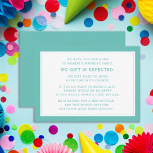Teal White Fiver 5 Dollar Birthday Party Enclosure Card