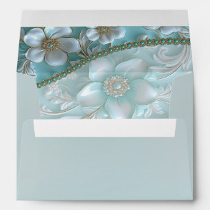 Teal White Floral Envelope
