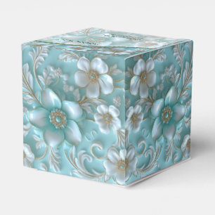 Teal White Floral Favour Box