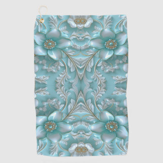 Teal White Floral Golf Towel
