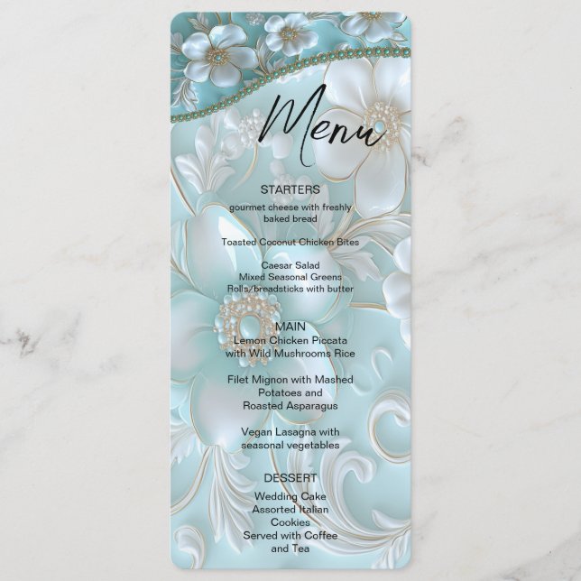 Teal White Floral Menu (Front)