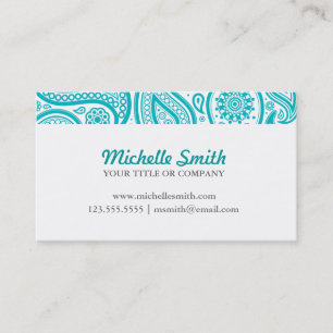 Teal White Floral Paisley Business Card