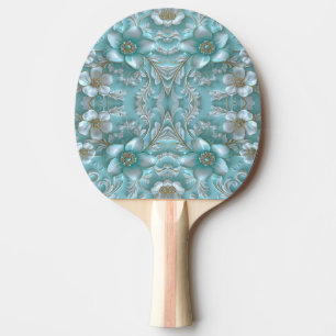 Teal White Floral Ping Pong Paddle