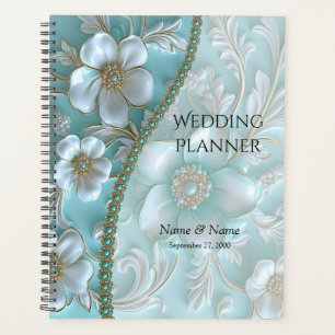 Teal White Floral Planner