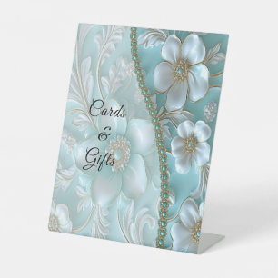 Teal White Floral Tabletop Signs