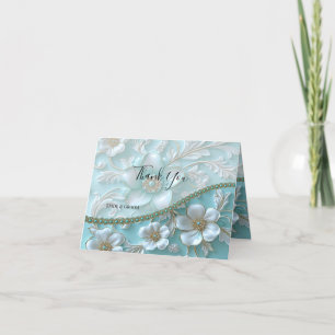 Teal White Floral Thank You Card