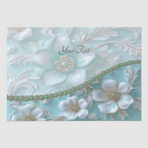 Teal White Floral Tissue Paper