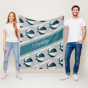 teal white girls I love basketball room decor Fleece Blanket