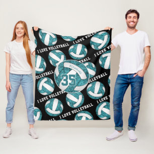 teal white girls I love volleyball personalised Fleece Blanket