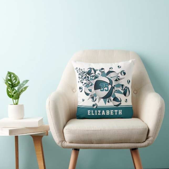 teal white girly sports decor basketball blowout cushion (Chair)