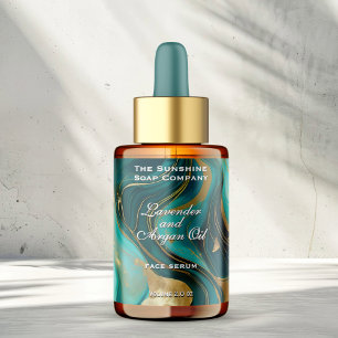 Teal White Gold Marble Cosmetics Dropper Bottle Label