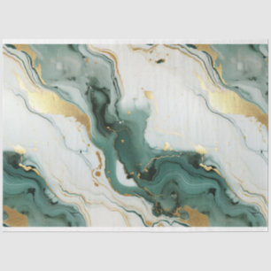Teal White Gold Marble Decoupage Tissue Paper