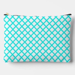 Teal White Harlequin Diamond Stripes Pattern Large Accessory Pouch