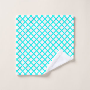 Teal White Harlequin Diamond Stripes Pattern Wash Cloth