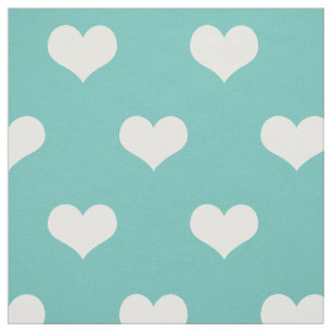 Teal White Hearts Pattern Fabric