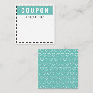 Teal & White Hearts Pattern Modern Blank Coupons Card