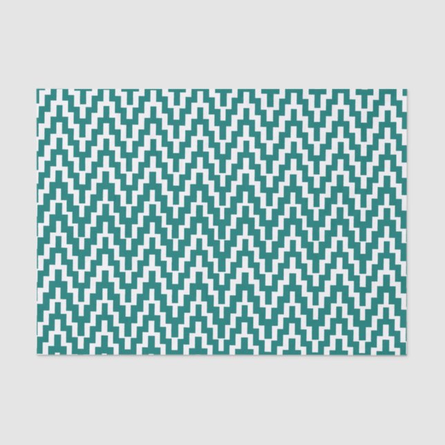 Teal White Ikat Chevron Zig Zag Stripes Pattern Tissue Paper (Front)