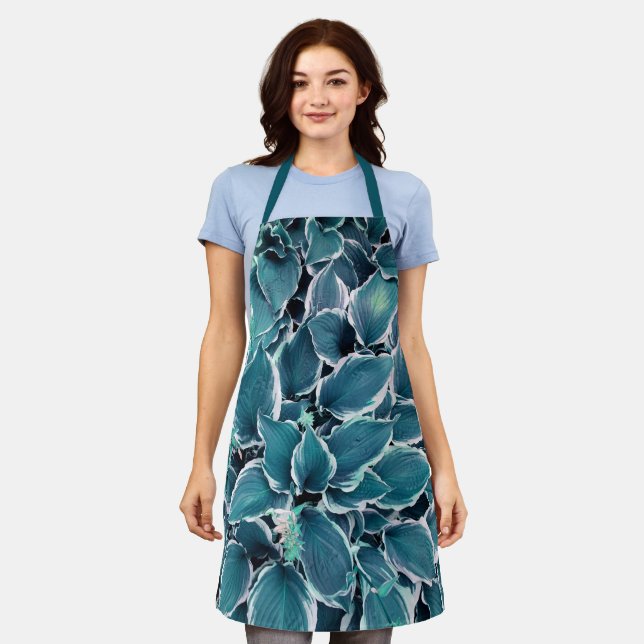 Teal & White Leaves Apron (Worn)
