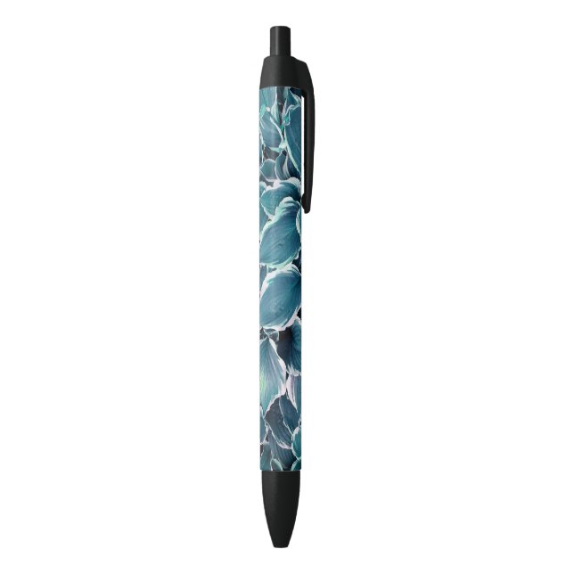 Teal & White Leaves Black Ink Pen (Bottom (Vertical))