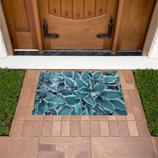 Teal & White Leaves Doormat (Outdoor)