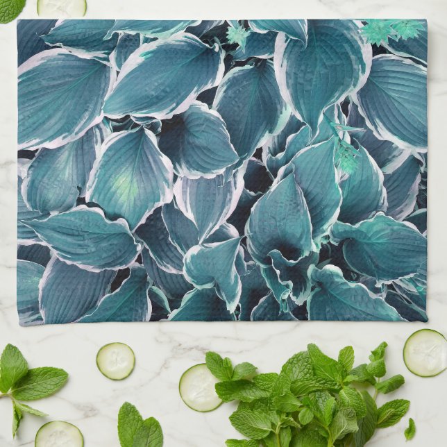 Teal & White Leaves Tea Towel (Folded)
