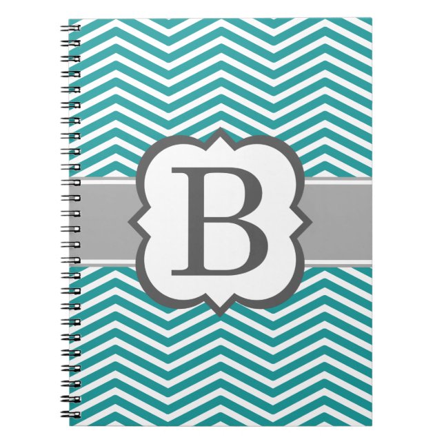 Teal White Monogram Letter B Chevron Notebook (Front)