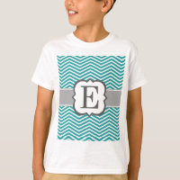 Teal White Monogram Letter E Chevron