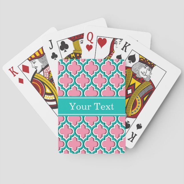 Teal White Moroccan #5DS Name Mon Playing Cards (Back)