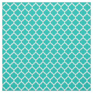 Teal, White Moroccan Quatrefoil Pattern #5 Sz3 Fabric
