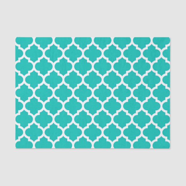 Teal White Moroccan Quatrefoil Trellis Pattern #5 Tissue Paper (Front)
