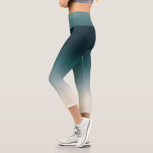 Teal & White Ombre Elegant Gradient Capri Leggings