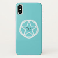 Teal White Pearl Star Elegant Classy Minimal