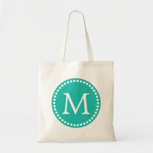 Teal & White Personalised Custom Monogram Tote Bag