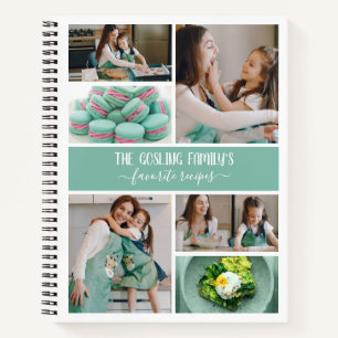 Teal White Photo Collage Family Recipes Notebook