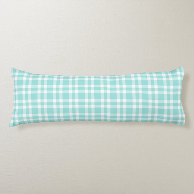 Teal White Plaid Pattern Body Cushion (Front)