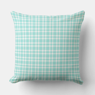 Teal White Plaid Pattern Cushion