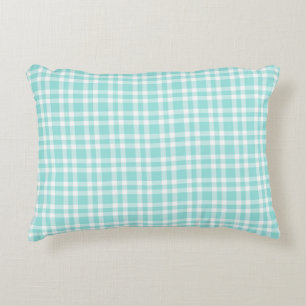 Teal White Plaid Pattern Decorative Cushion