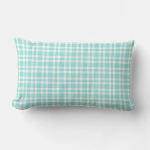 Teal White Plaid Pattern Lumbar Cushion