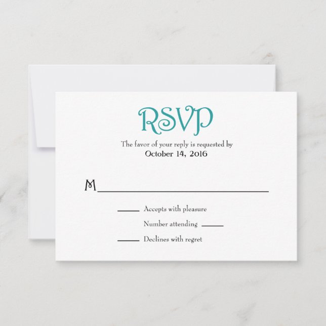 Teal White Plain Simple Wedding RSVP Cards (Front)