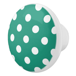 Teal & white polka dots knob/drawer pull