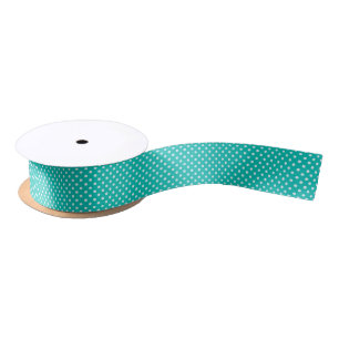 Teal White Polka Dots Pattern Satin Ribbon