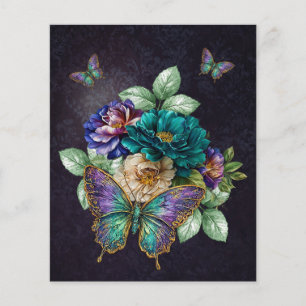 Teal White Purple Florals & Butterflies