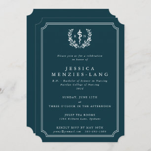 Teal/White Registered Nurse Asclepius Graduation Invitation