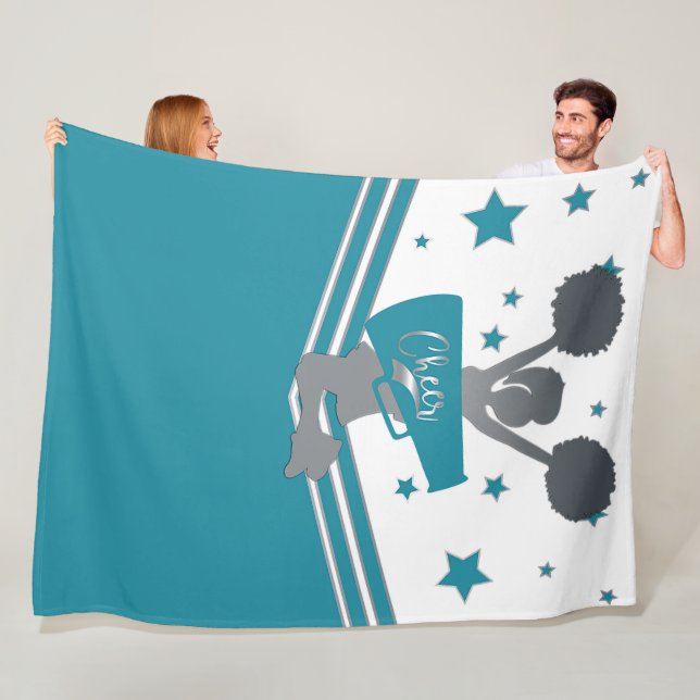 Teal White Silver Stars Cheer Cheer-leading Girls Fleece Blanket (In Situ)