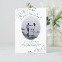 Teal & White Simple Elegant Wedding Oval Photo